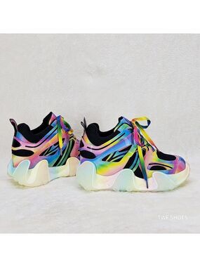 NIB Anthony Wang Alien Black & Rainbow Hidden Wedge Platform Sneakers Tentacle